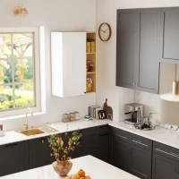 HOMCOM Armario de Baño de Pared con Repisas Regulables y 3 Estantes Abiertos, 59.5x30x90 cm, Blanco y Madera(m-4)