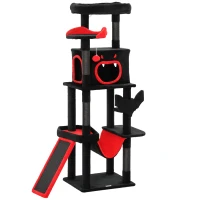 PawHut Gothic Cat Tree, 152 cm Multi-Level Cat Tower for Large Cats with Coffin Bed, Large Condo, for Halloween(m-1)