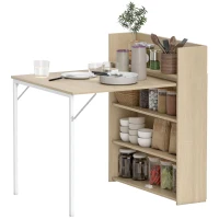 HOMCOM Opvouwbare eettafel met plank, industrieel design, ruimtebesparend, voor kleine ruimtes, 78,5 x 91 x 93 cm, Eiken(m-10)