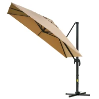 Outsunny Parasol déporté carré inclinable pivotant 360° manivelle piètement acier dim. 3L x 3l x 2,6H m beige(m-11)