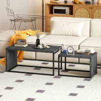 HOMCOM Lote de 2 mesas bajas nido diseño industrial encastrable en metal negro y efecto mármol gris oscuro(m-6)