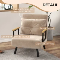 HOMCOM Canapea Extensibilă cu Spătar Reglabil pe 5 Nivele, Canapea Pat Individuală Pliabilă cu Perne, 63x73x81 cm, Negru(m-6)