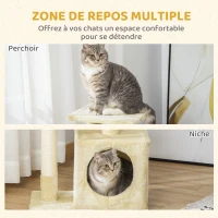 PawHut Arbre à chat tour de jeux pour chats poteaux en sisal, 2 plate-forme, niche, balle, tissu peluche, 50x30x81,5cm, beige(m-6)