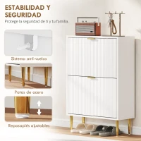 HOMCOM Zapatero Estrecho con 2 Puertas Acanaladas con Estantes Ajustables para 12 Pares de Zapatos 60x24x91,5 cm Blanco(m-7)