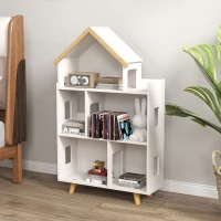 ZONEKIZ Étagère de rangement pour jouet enfant et livres forme de maison 3 niveaux  65 x 25 x 108,5 cm blanc et naturel(m-10)