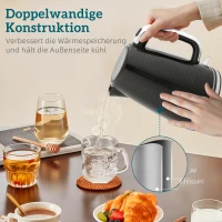 HOMCOM Wasserkocher- und Toaster-Set, 2200W, Otter-Thermostat, 2-Schlitz-Toaster, 7 Bräunungsstufen, Krümelfach, Schwarz(m-5)