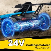 AIYAPLAY 24V elektryczny gokart do jazdy i driftu, opony nylonowe, pas bezpieczeństwa, klakson, muzyka dla 8-12 lat Niebieski(m-5)