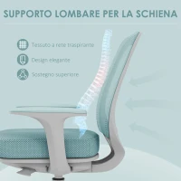 Vinsetto Sedia da Ufficio Ergonomica ad Altezza Regolabile con Schienale Traspirante, 55x48x82.5-94.5 cm, Verde Chiaro(m-6)