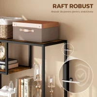 HOMCOM Bibliotecă Mobilă cu 7 Nivele din Lemn și Oțel în Stil Industrial, 83x34x180 cm, Maro(m-6)