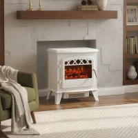 HOMCOM Camino Elettrico Moderno da Terra con Effetto Fiamma 925W/1850WBianco(m-7)