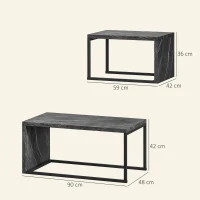 HOMCOM Set of 2 nesting coffee tables industrial design space-saving in black metal and dark grey marble effect(m-3)