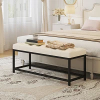 HOMCOM Panca da Letto Imbottita in Velluto Design Capitonné Base in Metallo Crema(m-2)