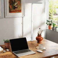 HOMCOM LED Desk Lamp, Dimmable Desk Light with Swing Arm and Clamp, Adjustable Eye-Caring Table Lamp with 2 Colour Modes & 5 Brightness Levels for Study, Drawing, Office, Architect, Task, White(m-9)