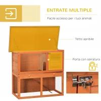 PawHut Gabbia per Conigli a Due Piani, Conigliera da Esterno con Casetta per Conigli in Legno di Abete, 90x45x80 cm(m-5)