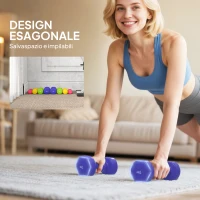 HOMCOM Set 4 Manubri Esagonali da 20 kg Totali in Acciaio e PU da 1 a 4kg, Multicolore(m-6)