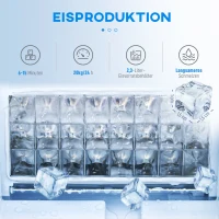 HOMCOM Eiswürfelmaschine, Eiswürfelspender, Ice-Maker, 20 kg/24h Eiswürfelbereiter mit 2,1 L Wassertank, Silber(m-4)