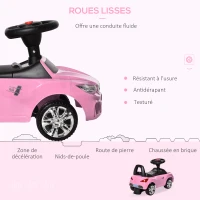 HOMCOM Porteur enfants voiture, véhicule à pousser avec coffre à jouets, klaxon, phares et musique, 63,5 x 28 x 36 cm, rose(m-5)