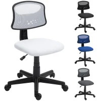 HOMCOM Silla de Oficina sin Brazos Silla de Escritorio Giratoria con Respaldo de Malla Transpirable Altura Ajustable Blanco(m-10)