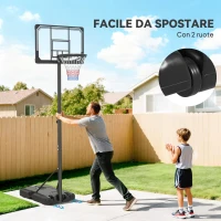 SPORTNOW Canestro Basket a 6 Altezze Regolabili con Base Riempibile e Rotelle, in PE, Acciaio e Poliestere, Nero(m-4)