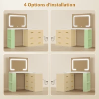 HOMCOM Coiffeuse avec miroir et tabouret, table de maquillage avec éclairage LED réglable, 6 tiroirs, 118 x 78 x 135 cm, blanc(m-7)