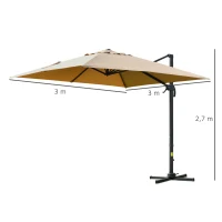 Outsunny Parasol déporté carré inclinable pivotant 360° manivelle piètement acier dim. 3L x 3l x 2,6H m beige(m-3)