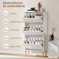 HOMCOM Zapatero Estrecho con 3 Puertas Acanaladas con Estantes Ajustables para 18 Pares de Zapatos 60x24x128 cm Blanco(m-5)
