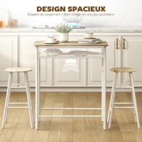 HOMCOM Ensemble table de bar avec tabourets, table à manger debout avec 2 chaises, étagère et pieds en métal, 80x50x90cm, blanc(m-5)