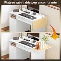 HOMCOM Bureau d'ordinateur sur roulettes, table informatique avec abattant, tiroir, placard et compartiment, 130 x 58 cm, blanc(m-4)