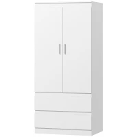 HOMCOM Schlafzimmer-Garderobe mit 2 Türen, 2 Schubladen, 3 Fächer, Holz, Weiß(m-10)