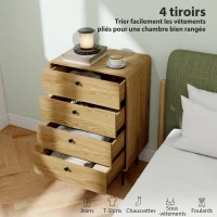 HOMCOM Commode 4 tiroirs, meuble de rangement étroit avec pieds en acier, coins arrondis, 60 x 39 x 91,5 cm, chêne(m-4)