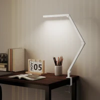 HOMCOM LED Desk Lamp, Dimmable Desk Light with Swing Arm and Clamp, Adjustable Eye-Caring Table Lamp with 2 Colour Modes & 5 Brightness Levels for Study, Drawing, Office, Architect, Task, White(m-7)