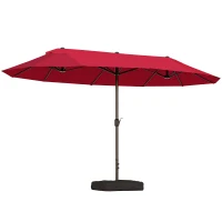 Outsunny Parasol de jardin exterieur parasol double rectangulaire 4,6L x 2,7l x 2,4H m avec ouverture fermeture manivelle, sacs de lestage et base inclus, pour balcon, piscine, bordeaux(m-12)