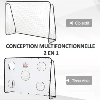 HOMCOM But de football 2 en 1 avec cible de tir, cage de foot exterieur avec 5 cible pour entraînement, 240 x 88 x 174 cm blanc(m-6)