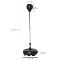 HOMCOM Punching ball sur pied réglable hauteur 133 -151 cm, sac de frappe sur pied 2 gants base lesté 45 x 45 x 133-151 cm noir(m-3)