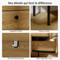 HOMCOM Commode 4 tiroirs, meuble de rangement étroit avec pieds en acier, coins arrondis, 60 x 39 x 91,5 cm, chêne(m-6)