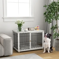 PawHut Cage pour chien caisse pour chien avec coussin pieds réglables pour chiens moyens jusqu'à 20 kg 90 x 58 x 62,5 cm gris(m-10)