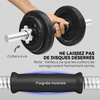 SPORTNOW Ensemble d'haltères 2-en-1 20kg poids réglable kit haltères musculation barre d'extension poignée antidérapante noir(m-5)