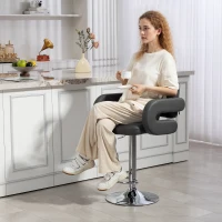 HOMCOM PU Leather Upholstered Swivel Bar Stool, Height Adjustable with Back, Armrest, Footrest, Grey(m-8)
