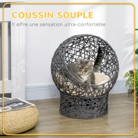 PawHut Panier chat lit surélevé chat cosy niche grotte 50 x 50 x 60 cm coussin moelleux crème inclus, corde en polyester violet(m-6)