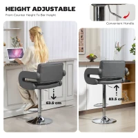 HOMCOM PU Leather Upholstered Swivel Bar Stool, Height Adjustable with Back, Armrest, Footrest, Grey(m-4)