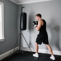 SPORTNOW Boxsackständer, Boxsackhalterung, höhenverstellbar, freistehend, klappbar, Stahl, 170 x 90 x 225 cm, schwarz(m-2)