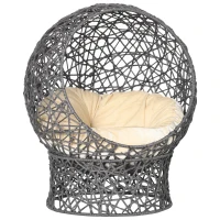 PawHut Panier chat lit surélevé chat cosy niche grotte 50 x 50 x 60 cm coussin moelleux crème inclus, corde en polyester violet(m-11)