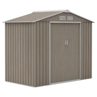Outsunny Abri de jardin 2,77m² 213 x 130 x 185 cm kit de fondation incluse porte coulissante acier galvanisé marron clair(m-11)
