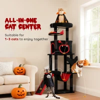 PawHut Gothic Cat Tree, 152 cm Multi-Level Cat Tower for Large Cats with Coffin Bed, Large Condo, for Halloween(m-4)