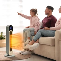 HOMCOM Chauffage soufflant oscillant 1100/2200 W - mini radiateur céramique PTC - télécommande incluse - chauffage d'appoint noir(m-10)