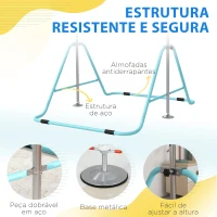 HOMCOM Barra de Ginástica para Crianças Dobrável com Altura Ajustável para Treino em Casa 154x106,2x88,5-128,5 cm Azul Celeste(m-5)
