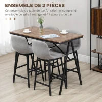 HOMCOM Ensemble table de bar avec tabourets table à manger debout avec 4 chaises rembourrées pieds en acier 120x60x91cm gris(m-4)