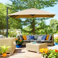 Outsunny Parasol déporté carré inclinable pivotant 360° manivelle piètement acier dim. 3L x 3l x 2,6H m beige(m-10)