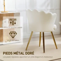 HOMCOM Fauteuil coquillage chaise coiffeuse fauteuil en velours fauteuil de salon avec pieds en métal doré beige(m-4)