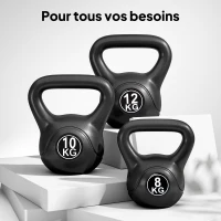 HOMCOM Kettlebell 10 kg, haltère avec poignée ergonomique, haltère à boule, musculation, entraînement, 25 x 19 x 28 cm noir(m-7)
